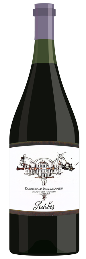 AI-generated wine bottle label for Enker Dussain Winery Kentranigare Syatit Bleczoe Re Blanc 1996
